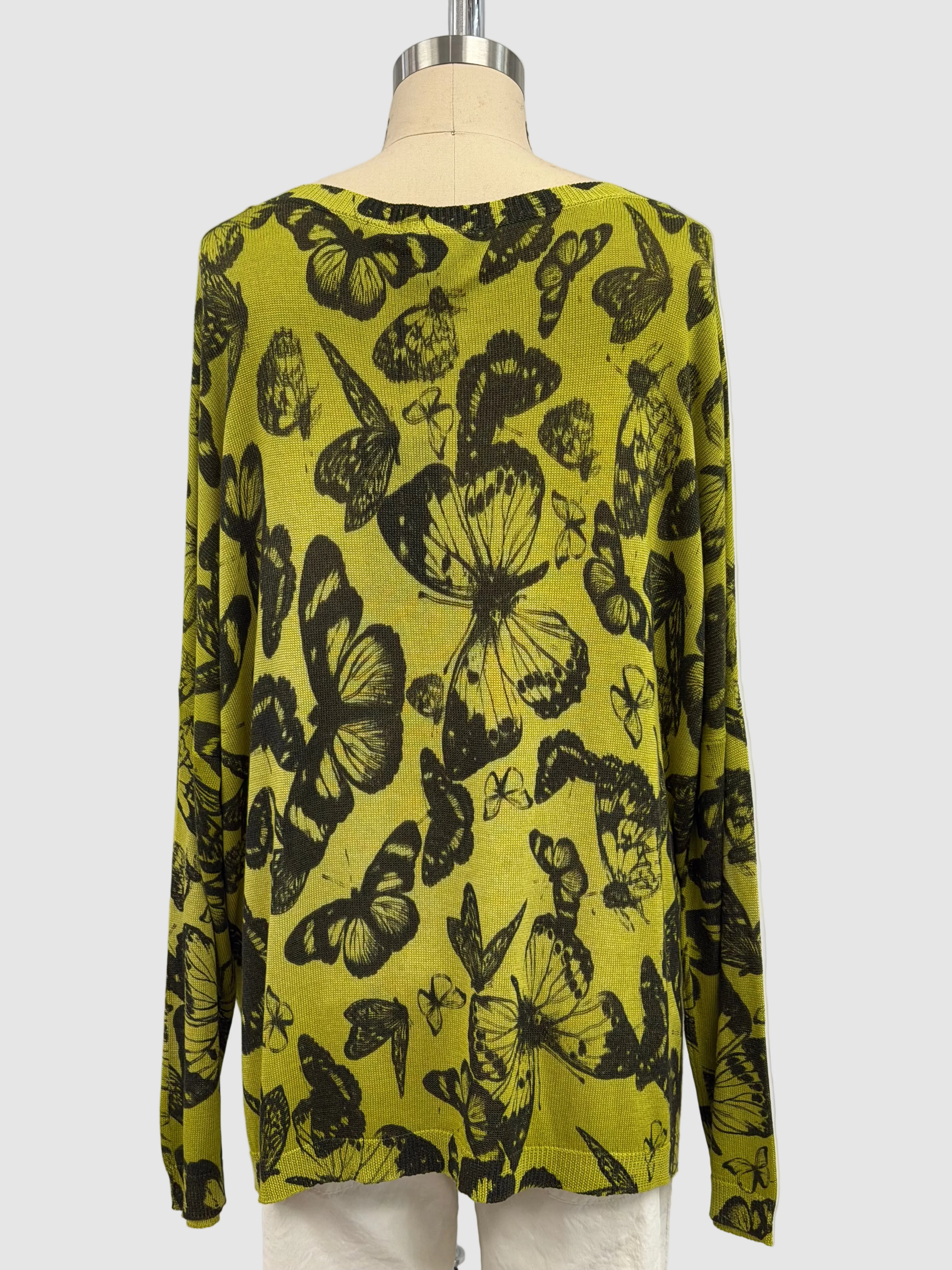 Avant Toi Silk Maglia Barchetta Oversized Stampa Farfalle in Lime