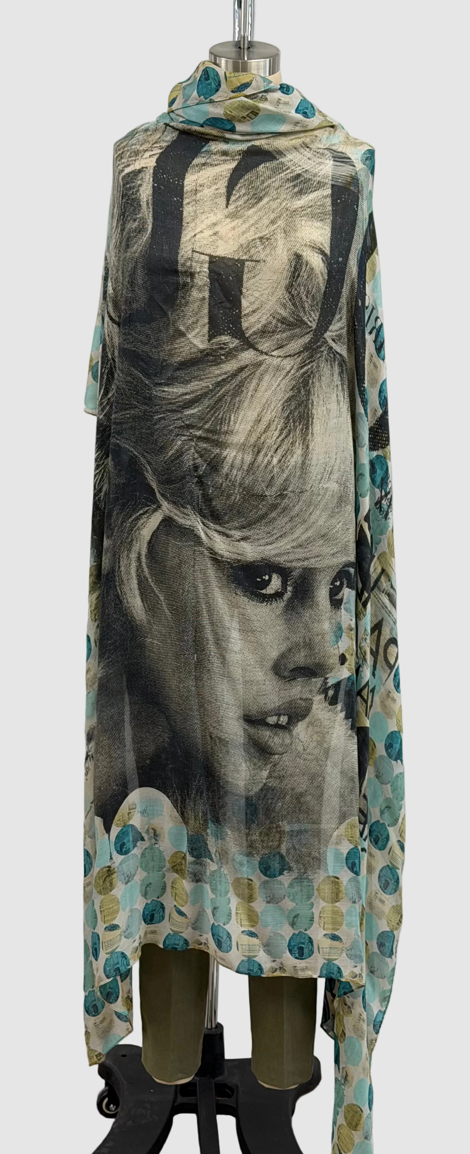 Printed Artworks Brigitte Bardot Scarf in Blue/Green