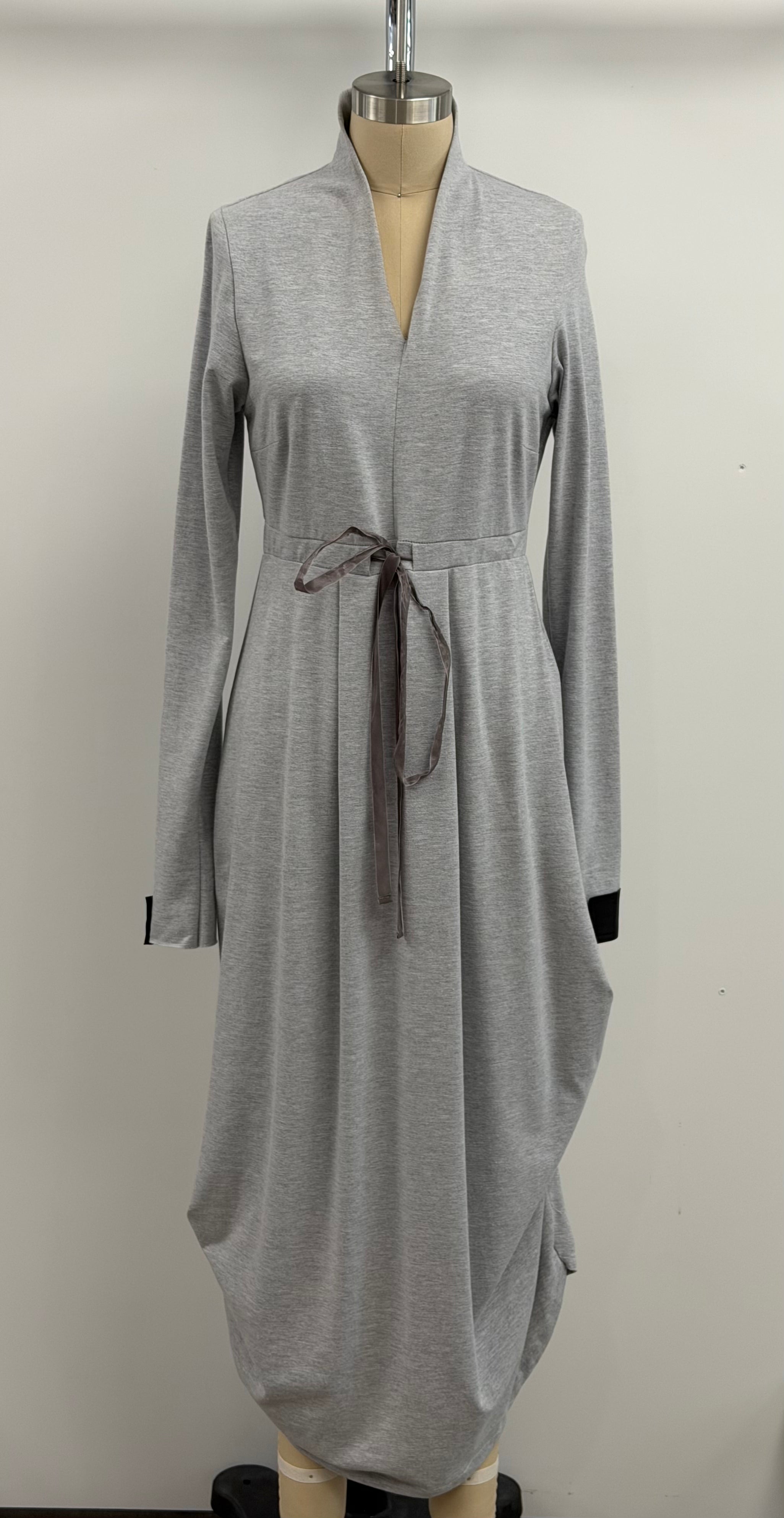 kimschalk Empire Waist Shirred Dress in Light Gray