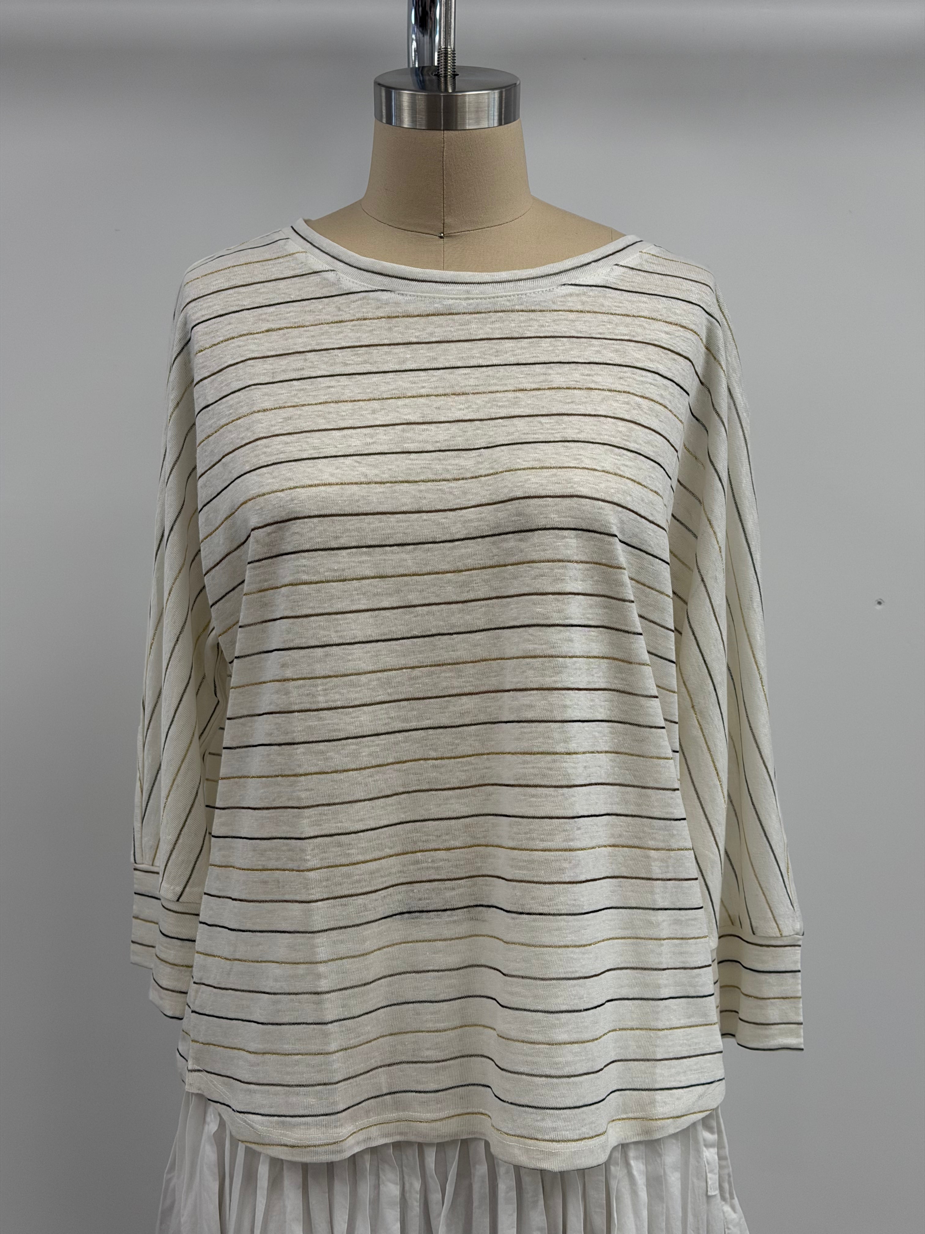 Repeat Long Sleeve Tee in Striped White and Gray
