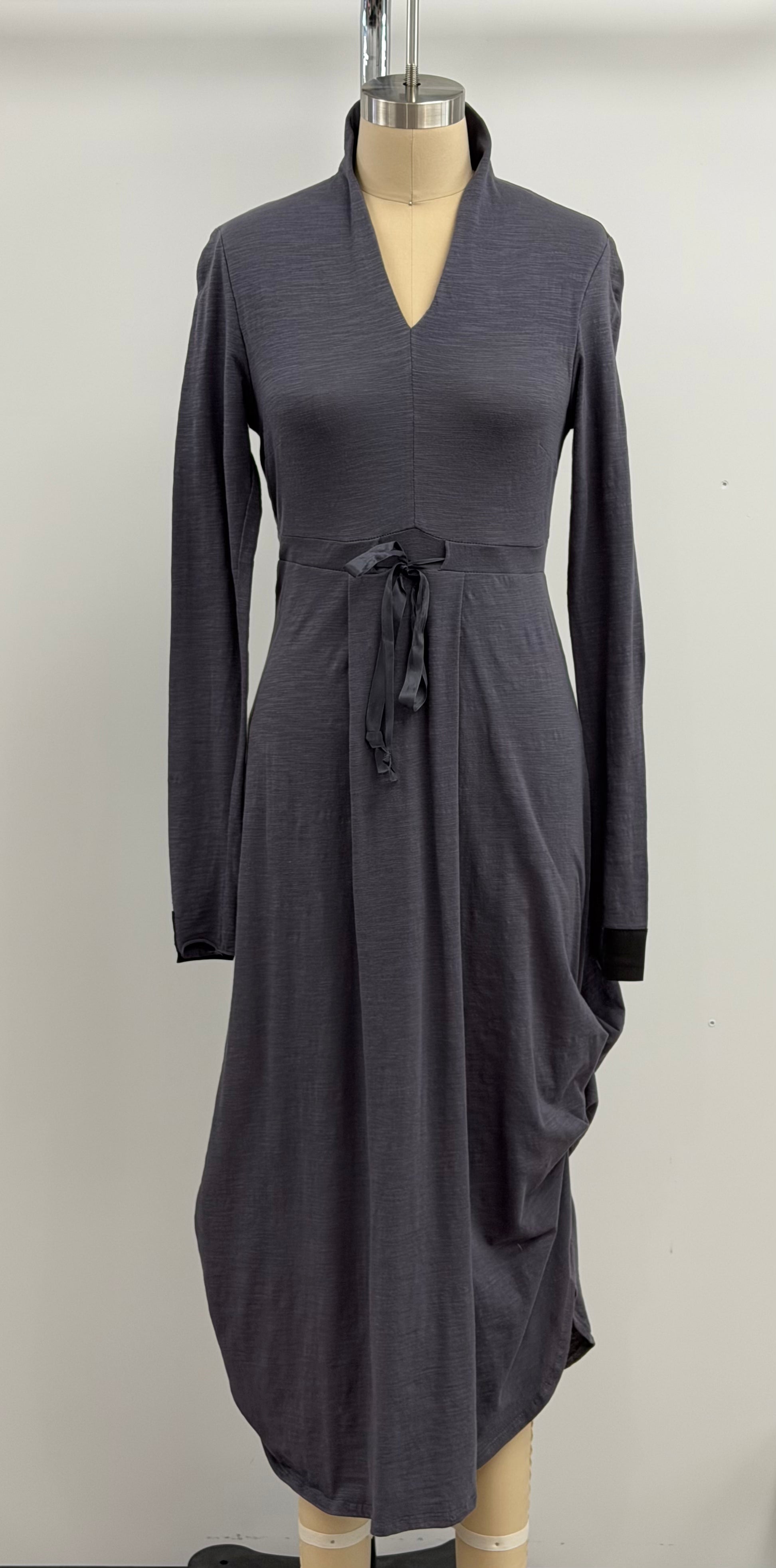 kimschalk Empire Waist Shirred Dress in Gray