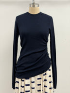 Lars Andersson Superfine Merino Long Sleeve with Gathered Side in Navy