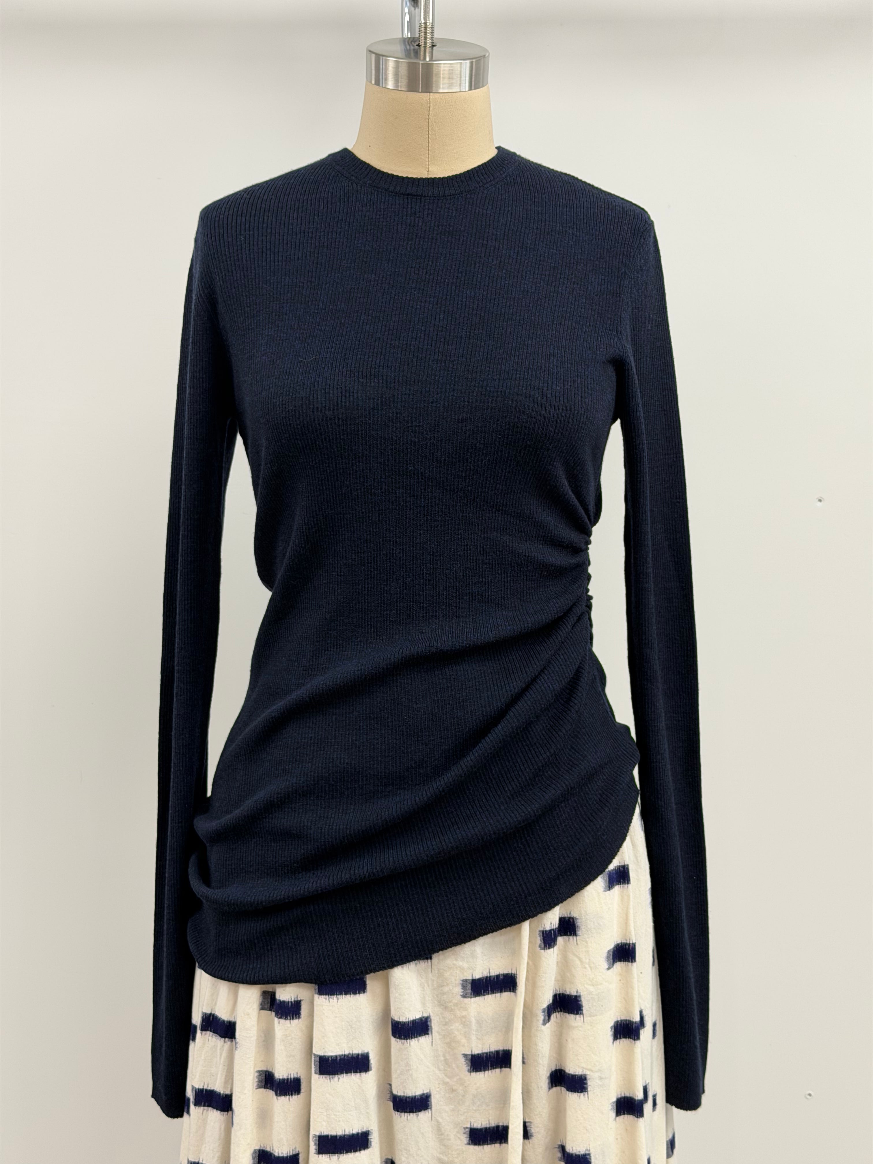 Lars Andersson Superfine Merino Long Sleeve with Gathered Side in Navy