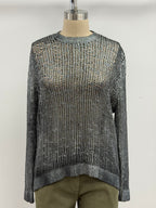 Avant Toi Laminated Round Neck Net Stitch Pullover in Nero Silver
