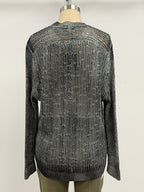 Avant Toi Laminated Round Neck Net Stitch Pullover in Nero Silver