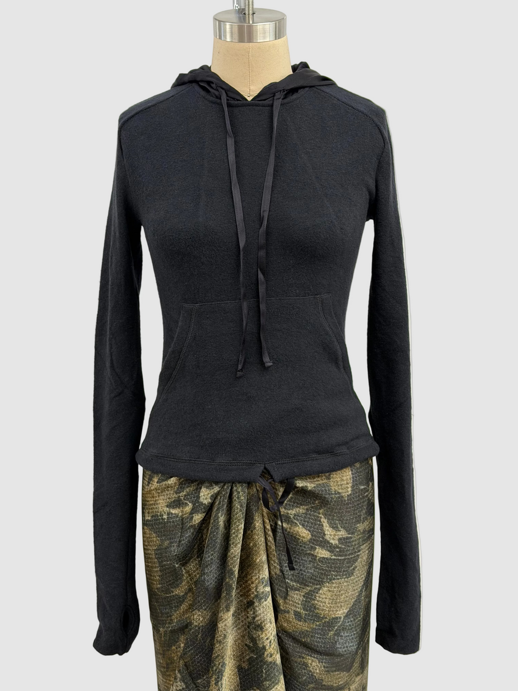 Masnada Long Sleeve Cotton Hoody With Silk Hood In Black