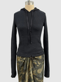 Masnada Long Sleeve Cotton Hoody With Silk Hood In Black