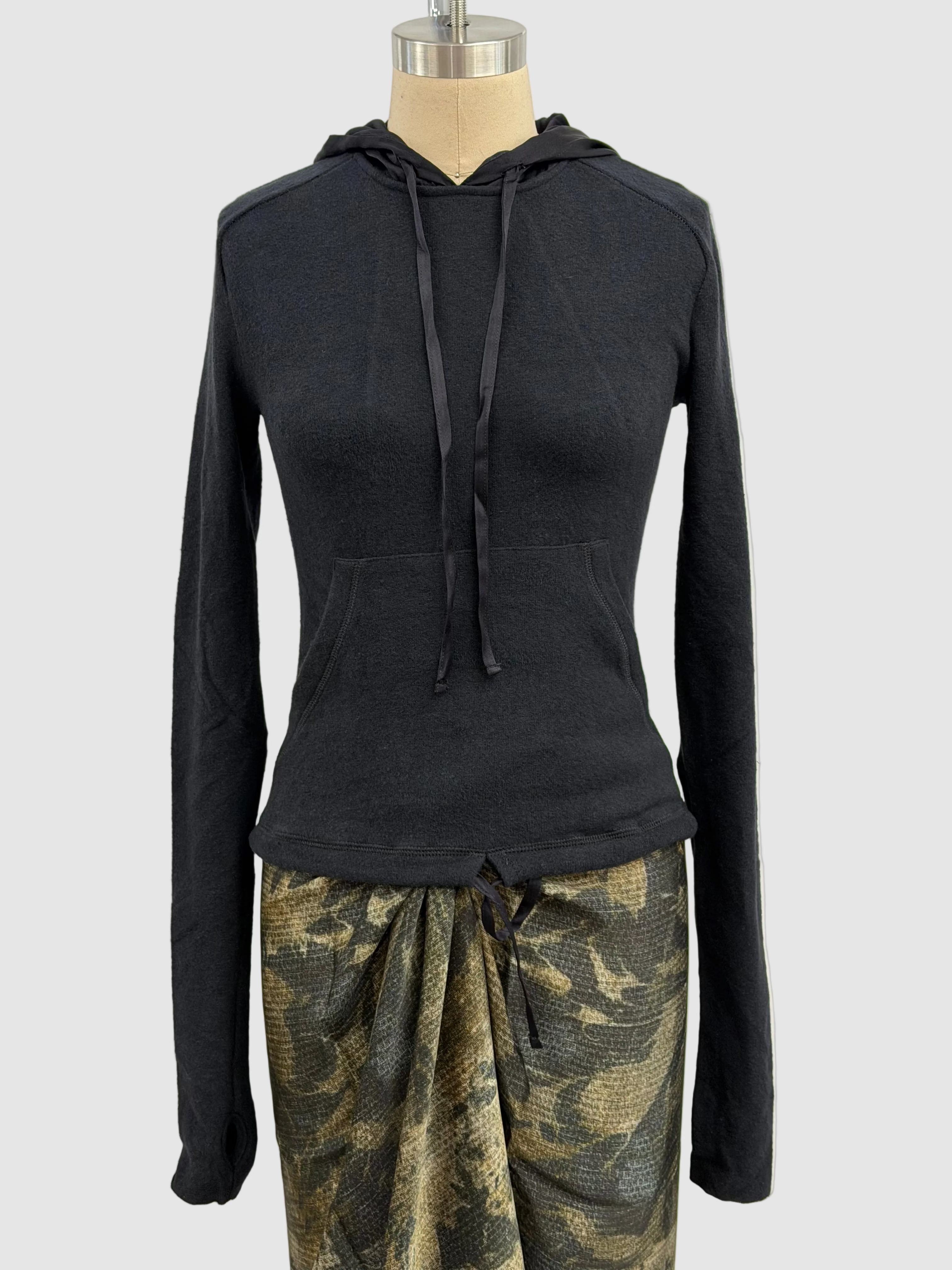 Masnada Long Sleeve Cotton Hoody With Silk Hood In Black