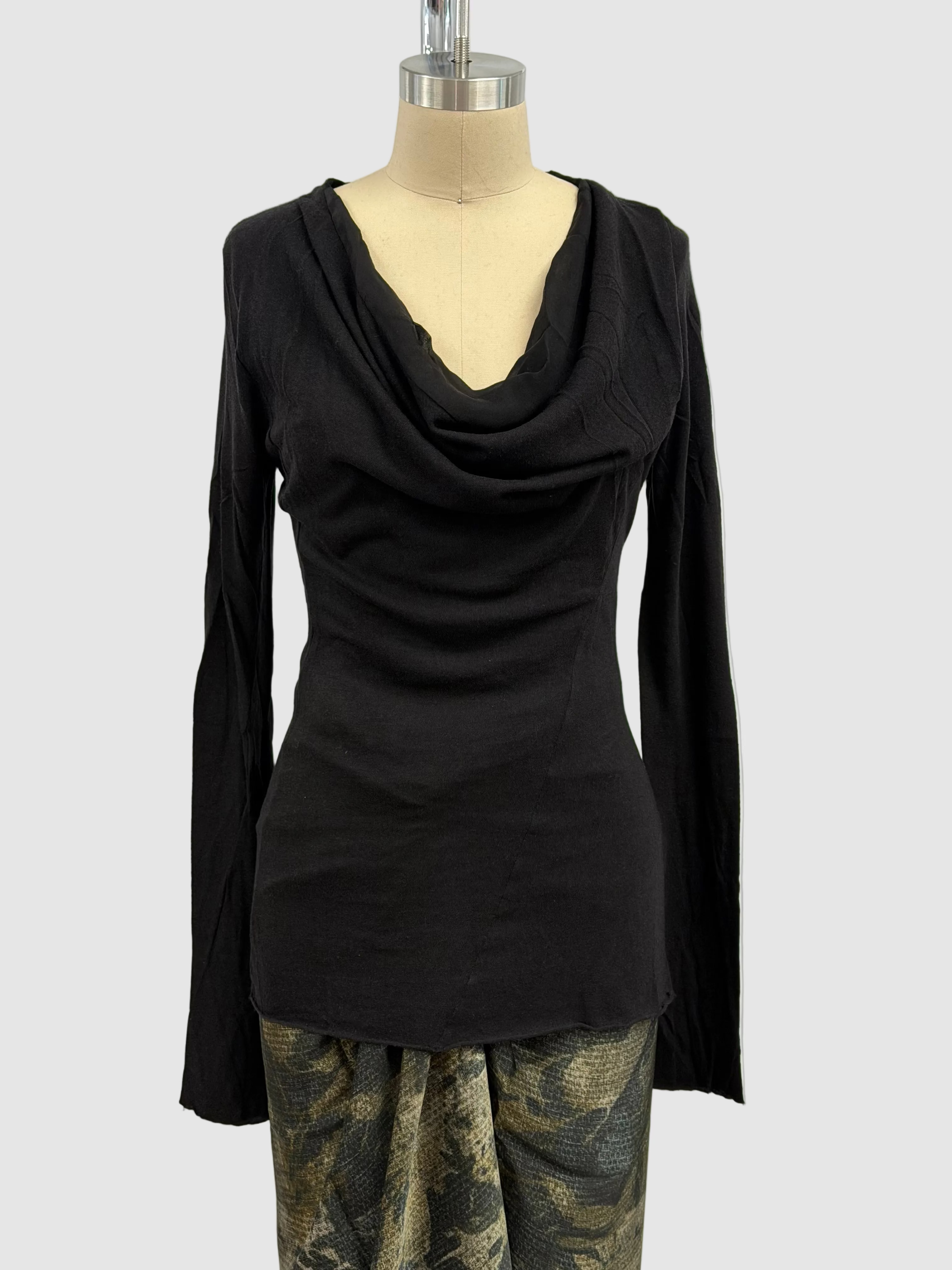 Masnada Cotton Long Sleeve Tee Shirt In Black