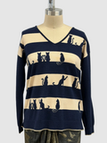 Leo & Ugo Navy And Cream Cat Sweater