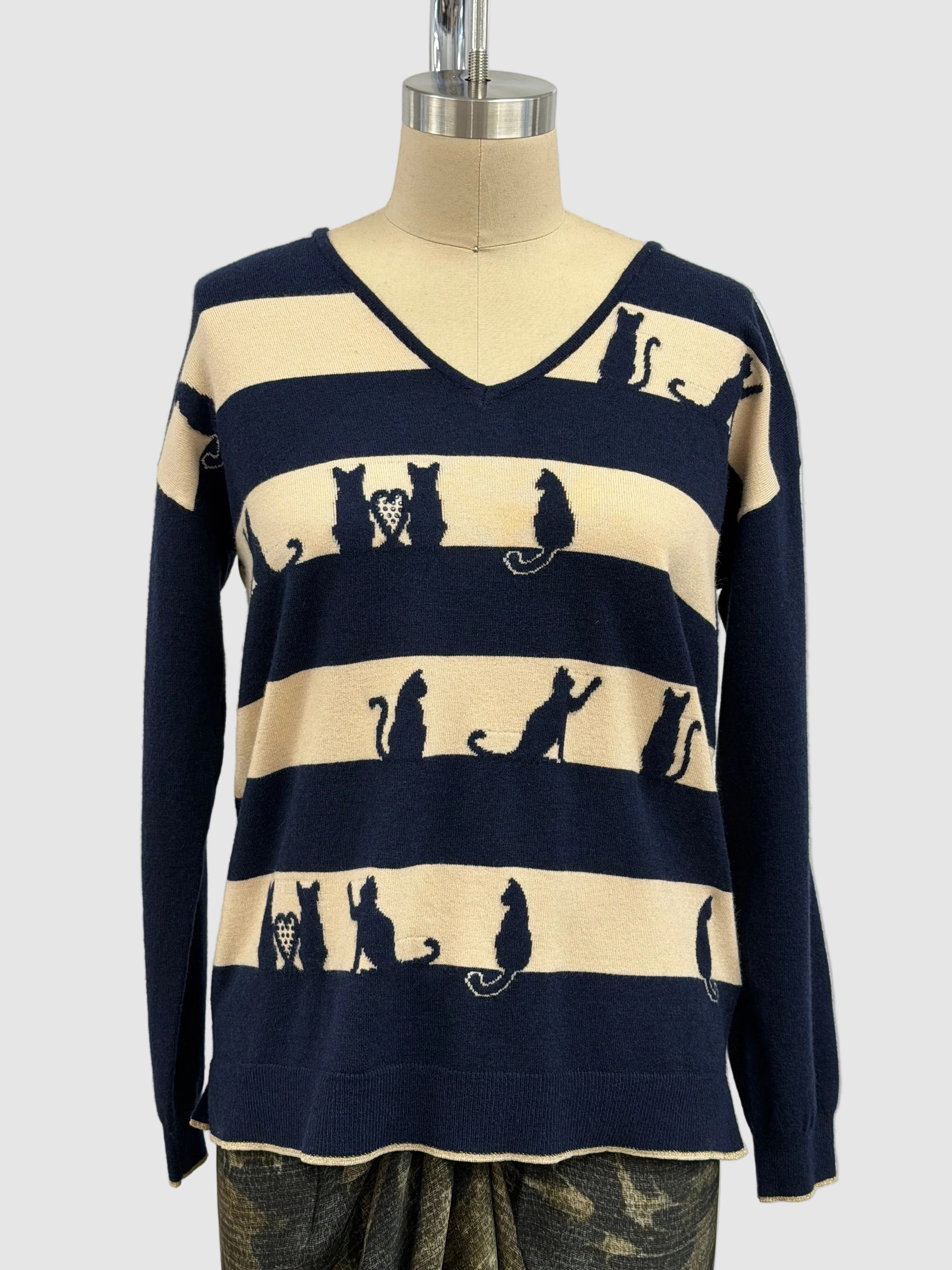 Leo & Ugo Navy And Cream Cat Sweater