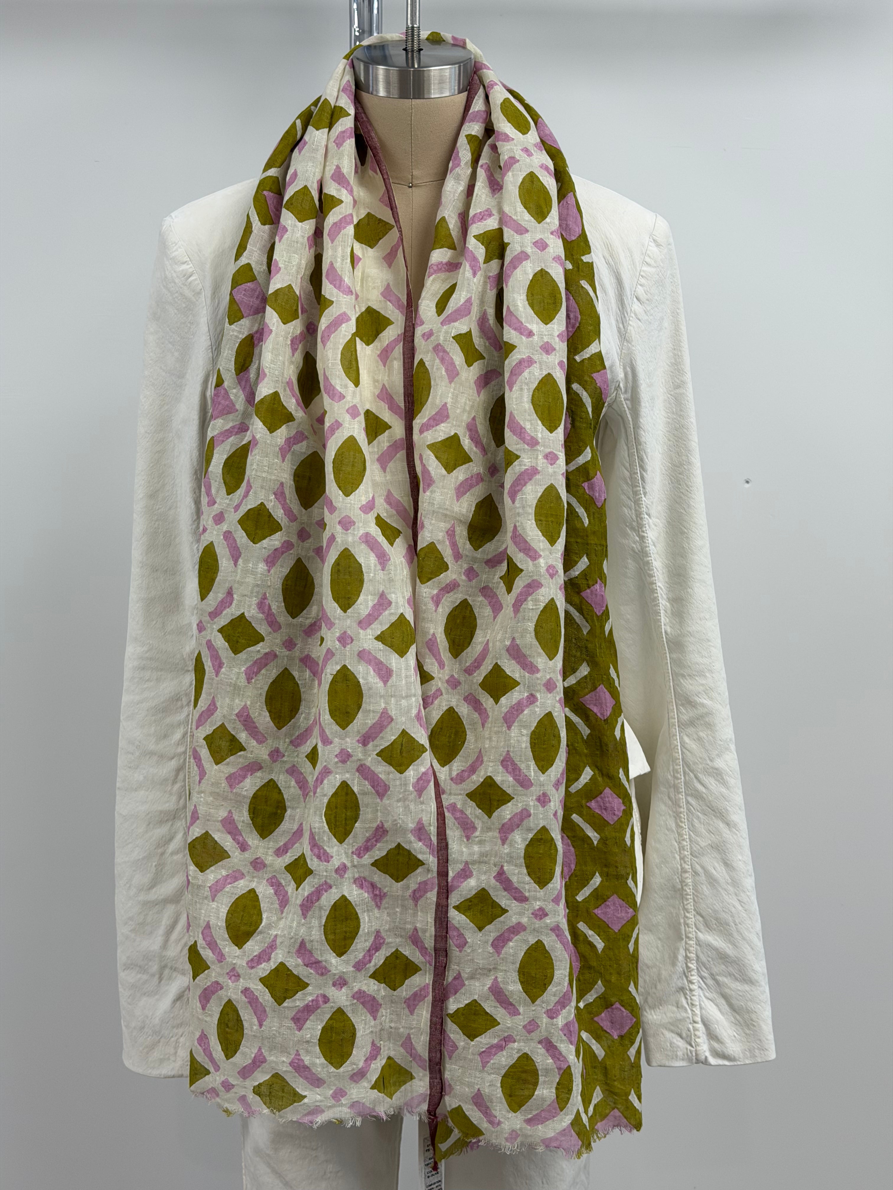 Epice Henna Small Motif Scarf in Pink, Olive, and Cream