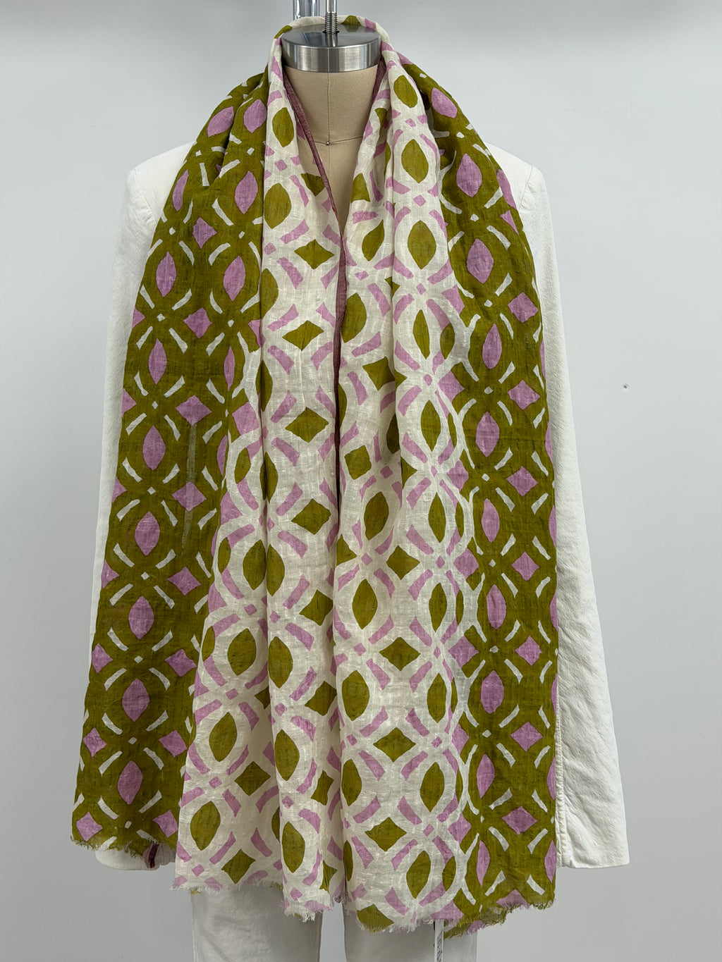 Epice Henna Small Motif Scarf in Pink, Olive, and Cream