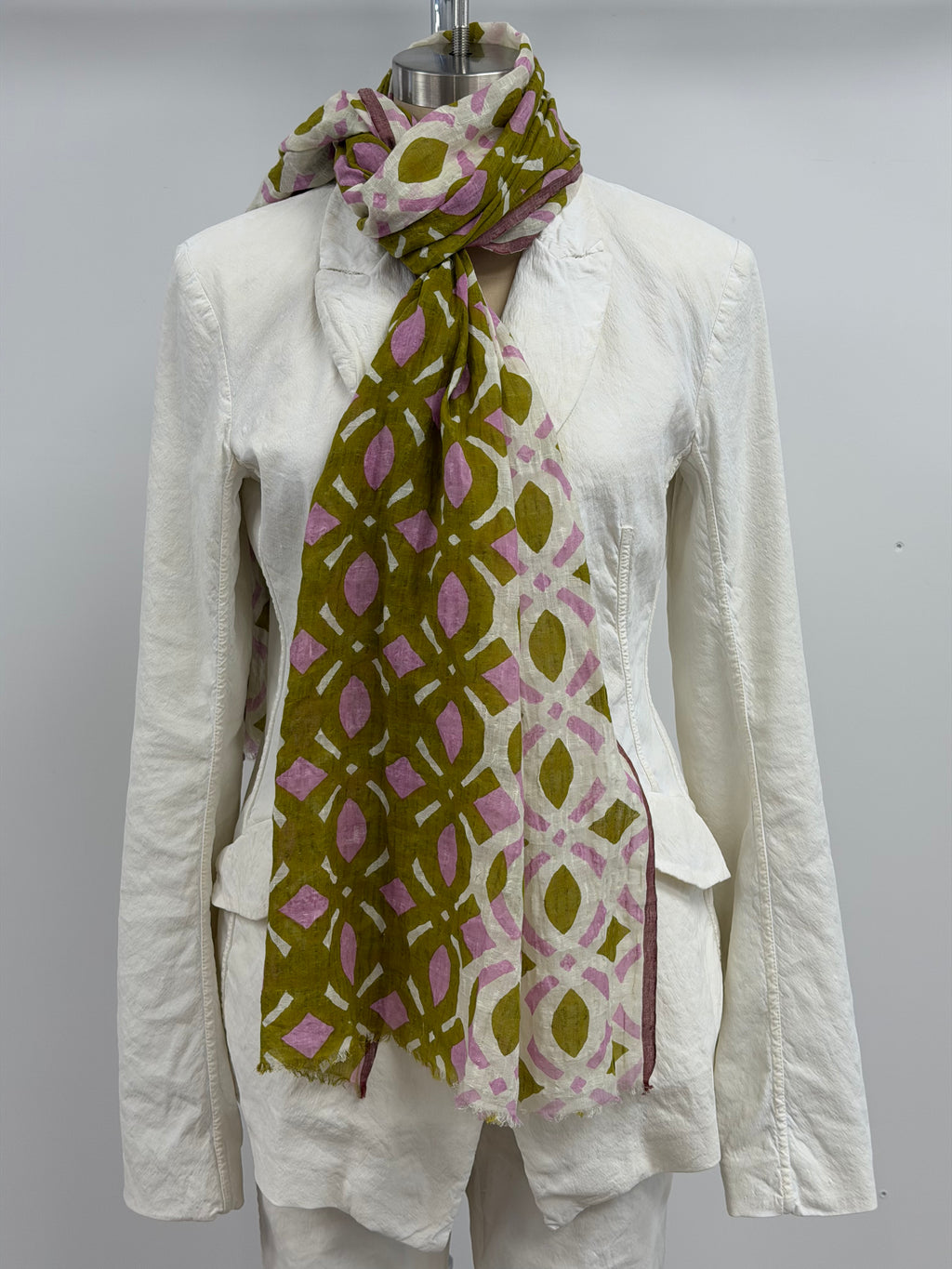 Epice Henna Small Motif Scarf in Pink, Olive, and Cream