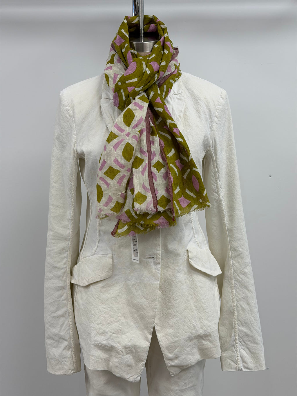 Epice Henna Small Motif Scarf in Pink, Olive, and Cream