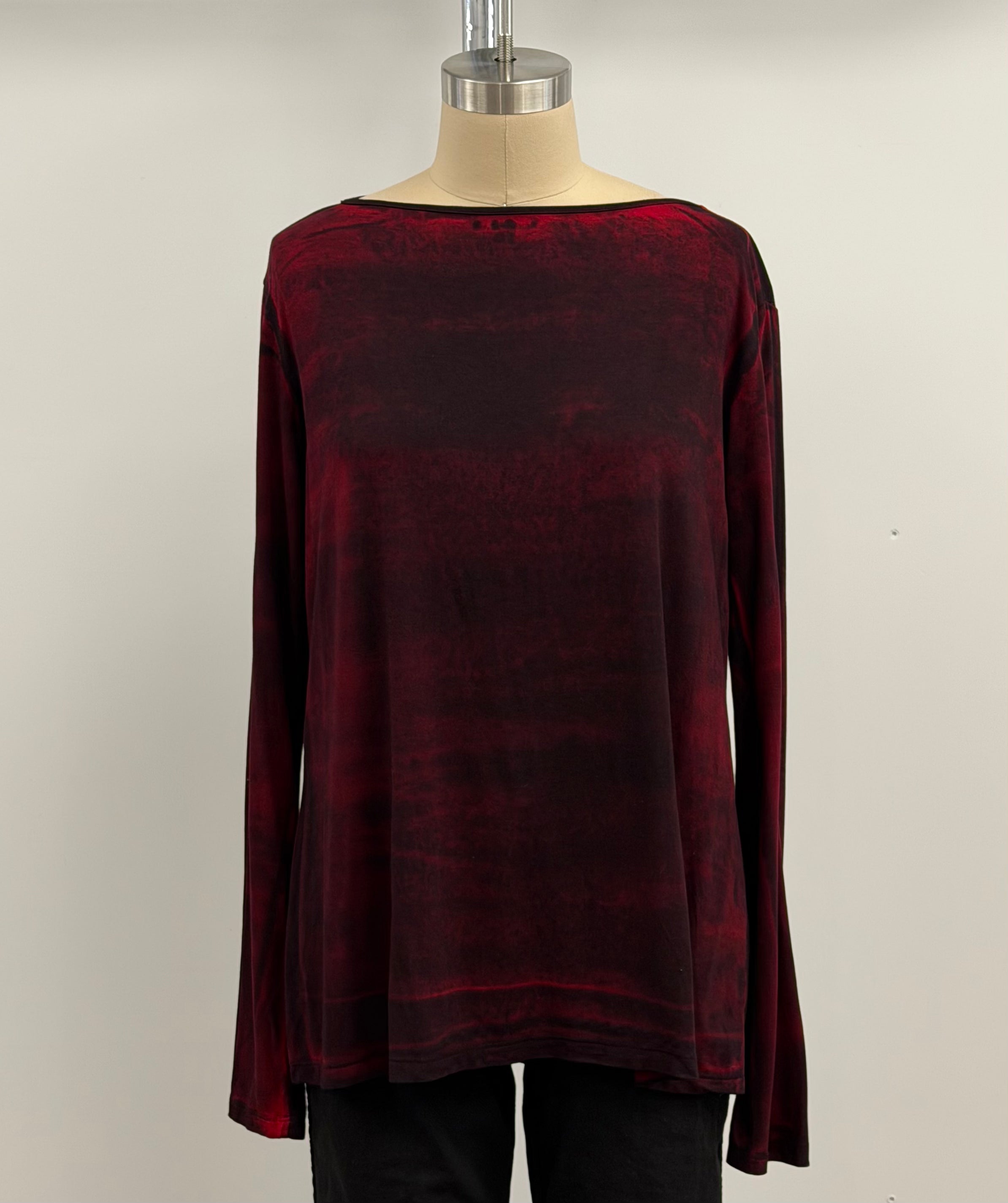 Annie Turbin Long Sleeve Boat Neck Tee in Red/Black Roller