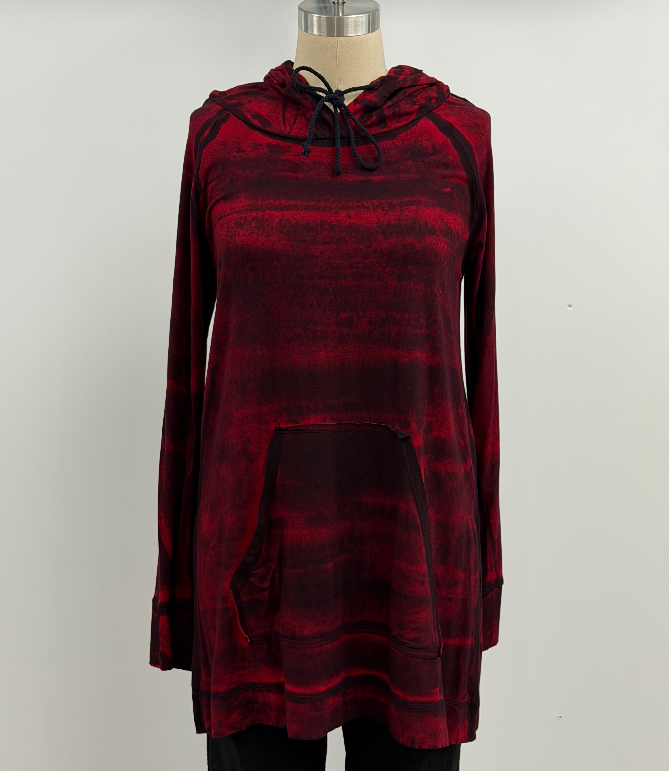 Annie Turbin Side Slit Jersey Hoodie in Red/Black Roller