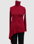 Annie Turbin Asymmetrical Ribbed Long Sleeve Turtleneck in Red with Black Swirls
