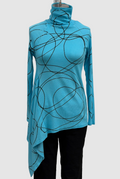 Annie Turbin Asymmetrical Ribbed Long Sleeve Turtleneck in Turquoise/Black Swirl