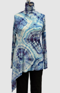 Annie Turbin Asymmetrical Ribbed Long Sleeve Turtleneck in Sky Blue/Purple Ice Tie Dye