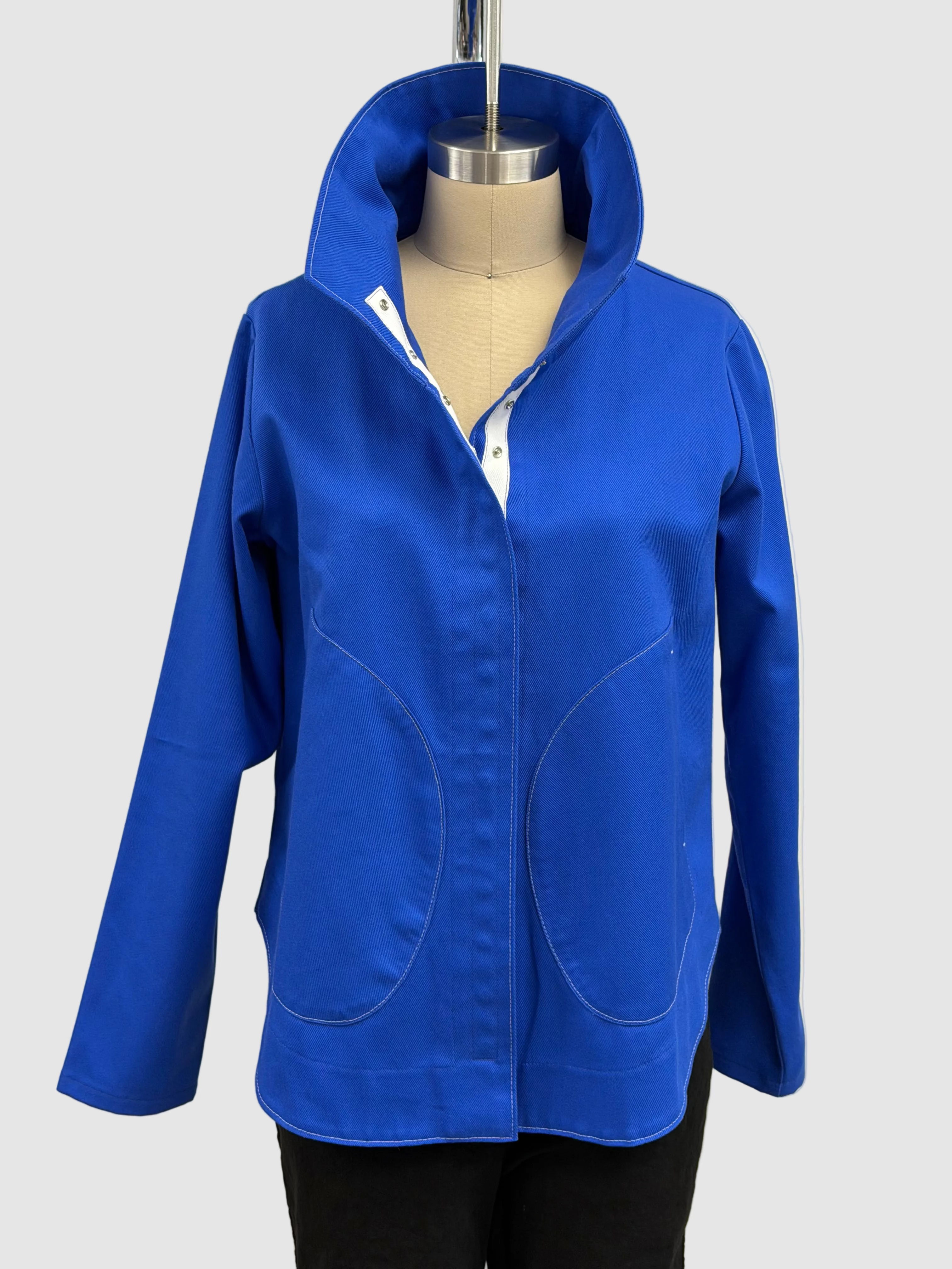 Vitamin Canvas Jacket with Curved Hem in Royal Blue