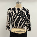 Annie Turbin Cropped 3/4 Sleeve Sweatshirt in Black/Cream Abstract Tie Dye