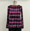 Annie Turbin Boat Neck Long Sleeve Tee in Hot Pink/Black Tie Dye