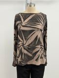 Annie Turbin Boat Neck Long Sleeve Tee in Taupe/Black Airbrush Spiral