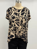 Annie Turbin Short Sleeve Scoop Neck Tee in Black/Cream Swirl