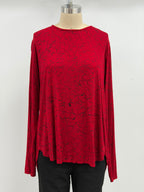 Annie Turbin High-Low Long Sleeve Top in Red with Black Swirls