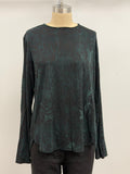 Annie Turbin High-Low Long Sleeve Top in Green/Black Rose