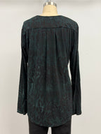 Annie Turbin High-Low Long Sleeve Top in Green/Black Rose