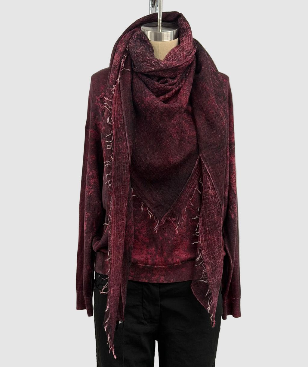 Avant Toi Salt Effect Cashmere & Silk Round Neck Pullover in Wine