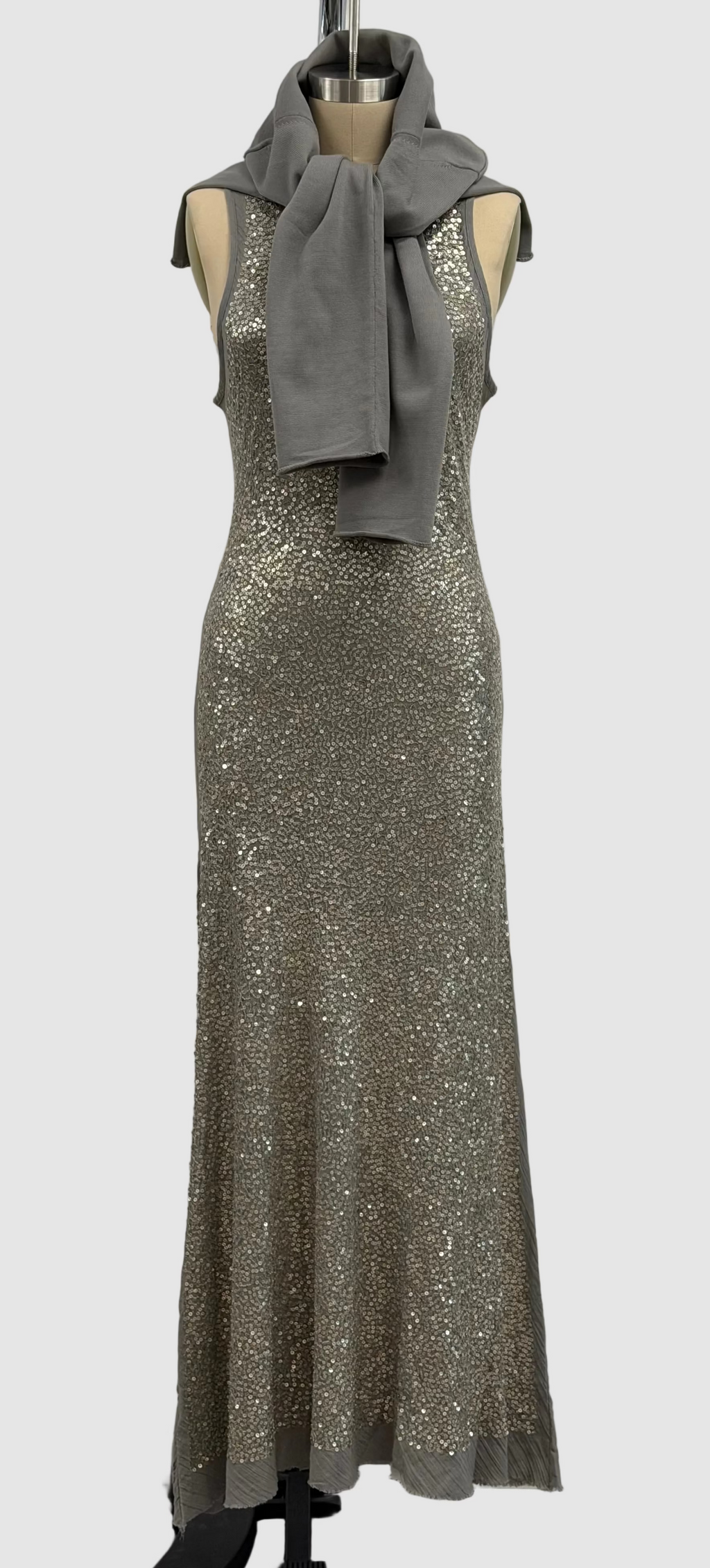 Lars Andersson Long Sequin Bias Tank Dress In Cement