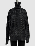 Avant Toi Tonal Effect Cashmere & Wool Braided High Neck Pullover in Nero