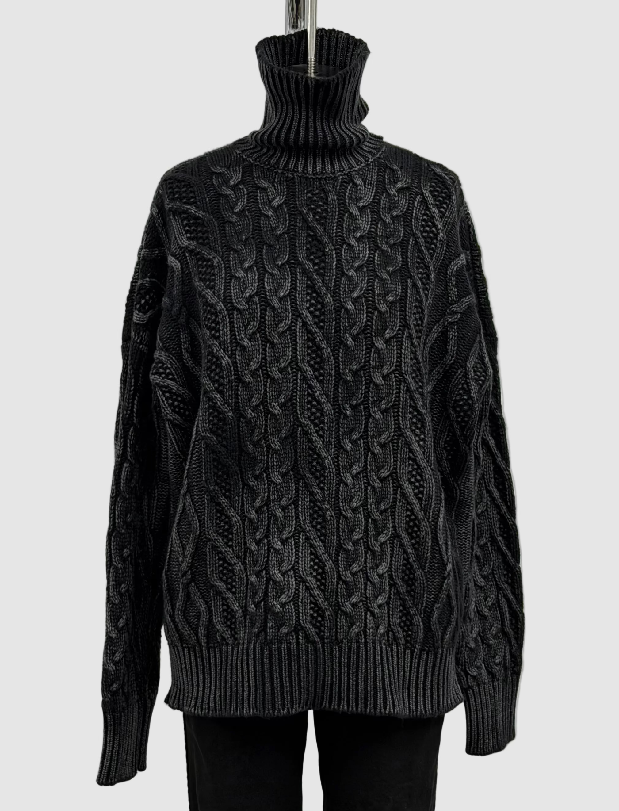 Avant Toi Tonal Effect Cashmere & Wool Braided High Neck Pullover in Nero
