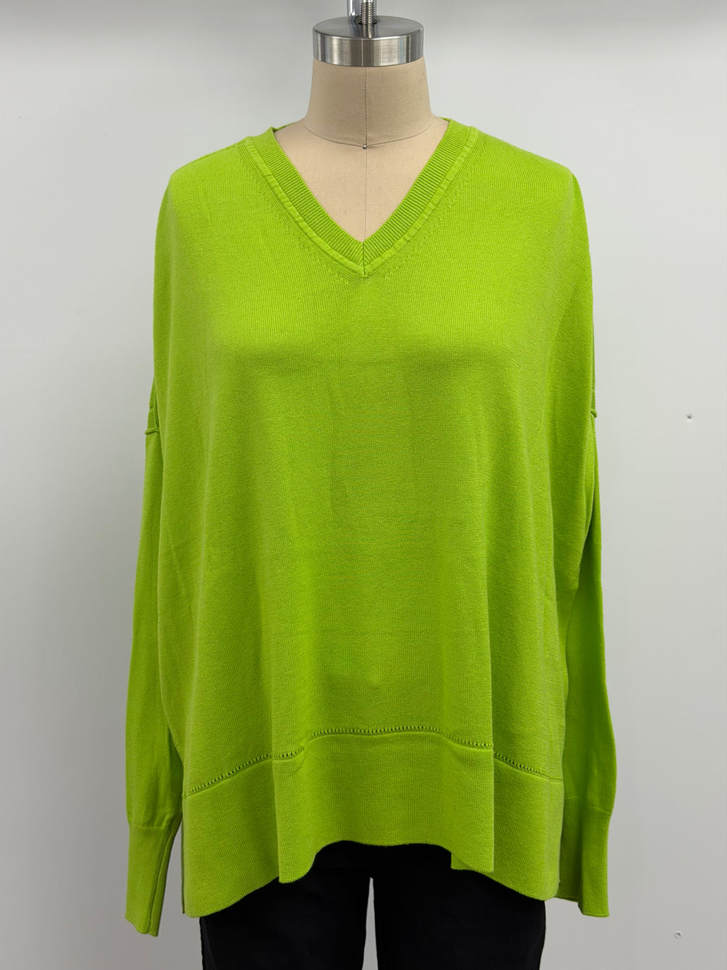 Michael Gabriel Oversized V Neck Cotton Sweater In Lime Green