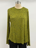 Annie Turbin High-Low Long Sleeve Top in Olive with Black Squiggles