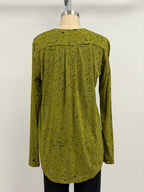 Annie Turbin High-Low Long Sleeve Top in Olive with Black Squiggles