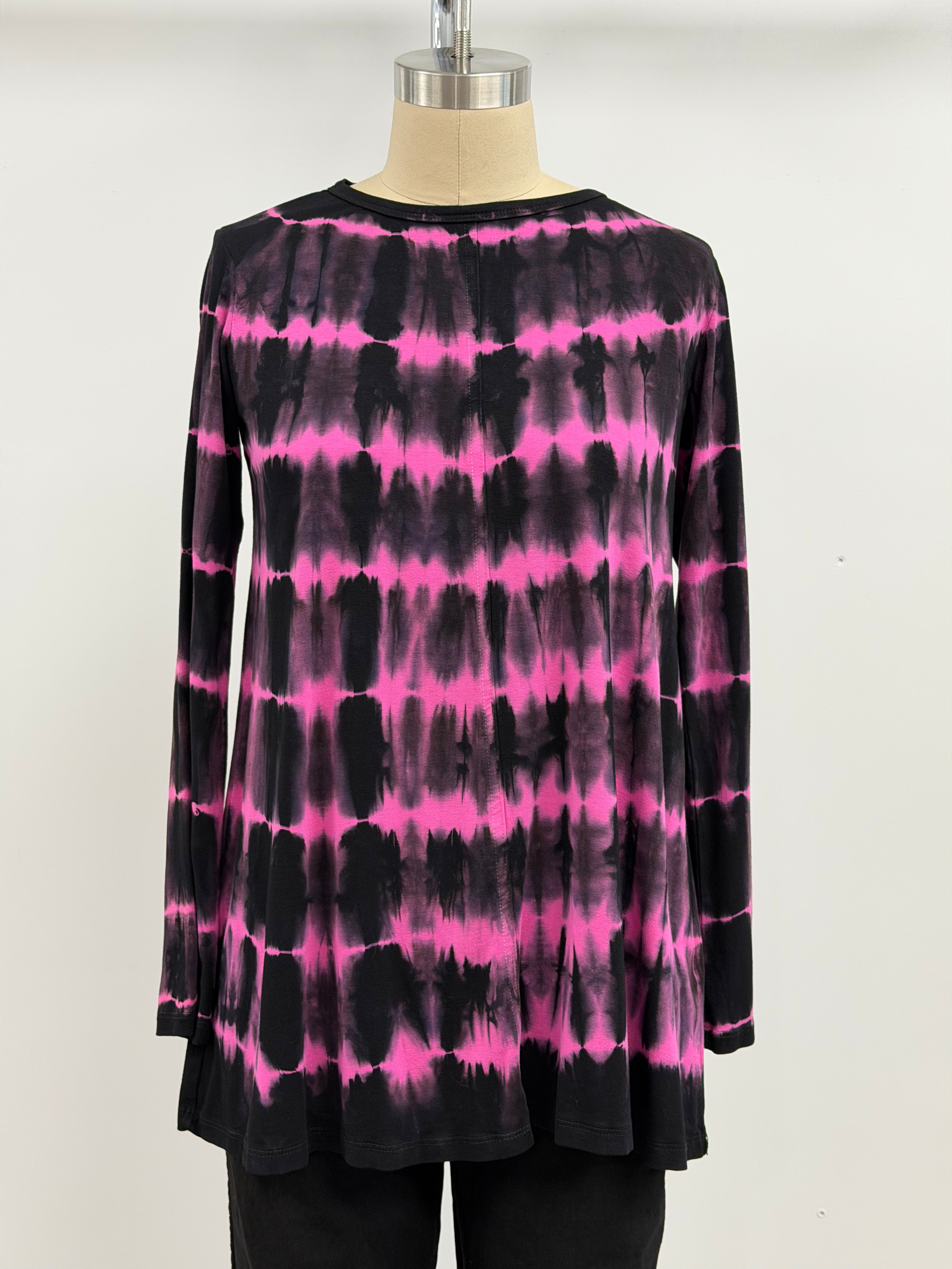 Annie Turbin Center Seam Long Sleeve Tee in Pink/Black Grid
