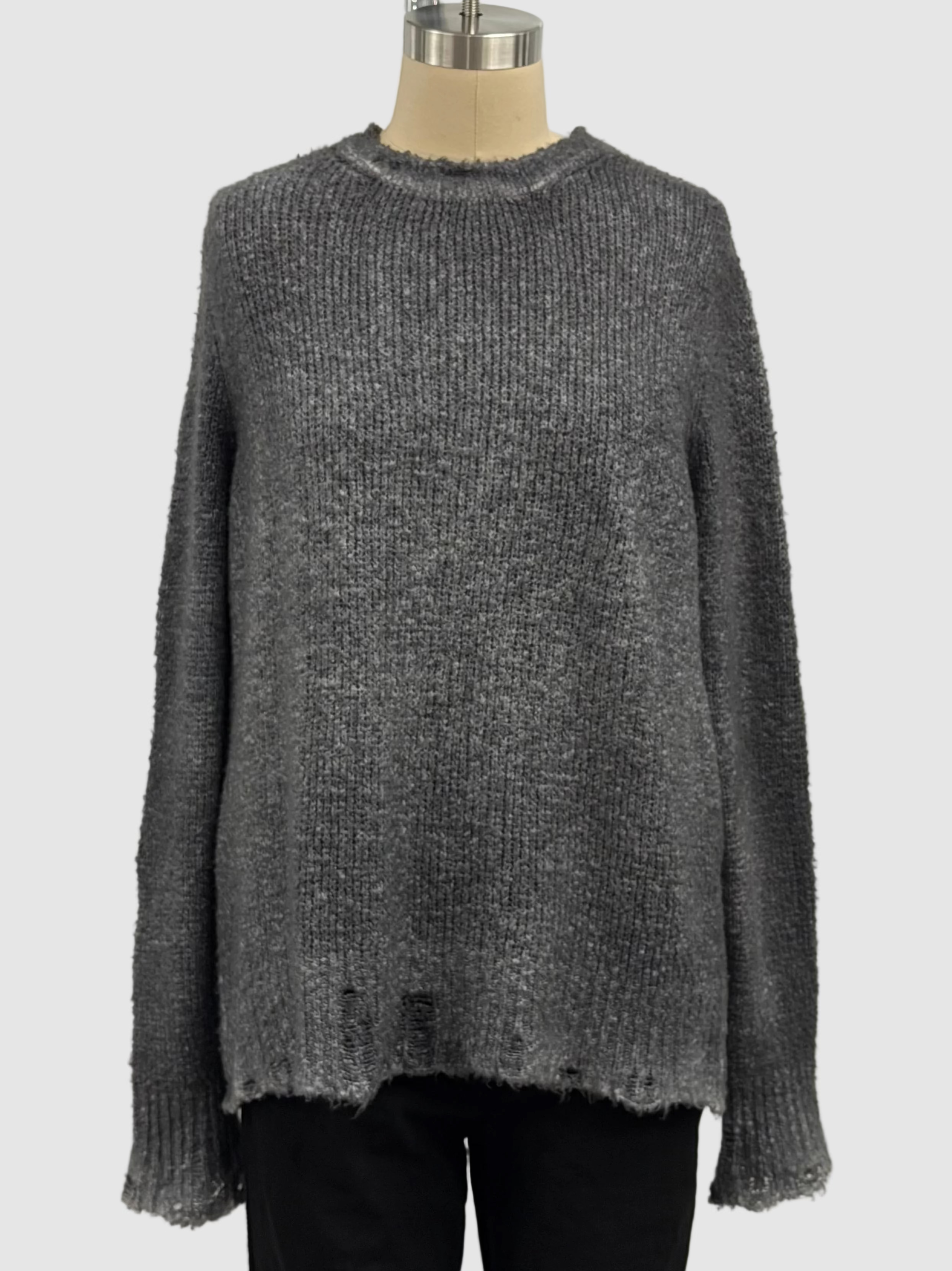 Avant Toi Hand-Painted Cotton Round Neck Pullover with Destroyed Edges in Fango
