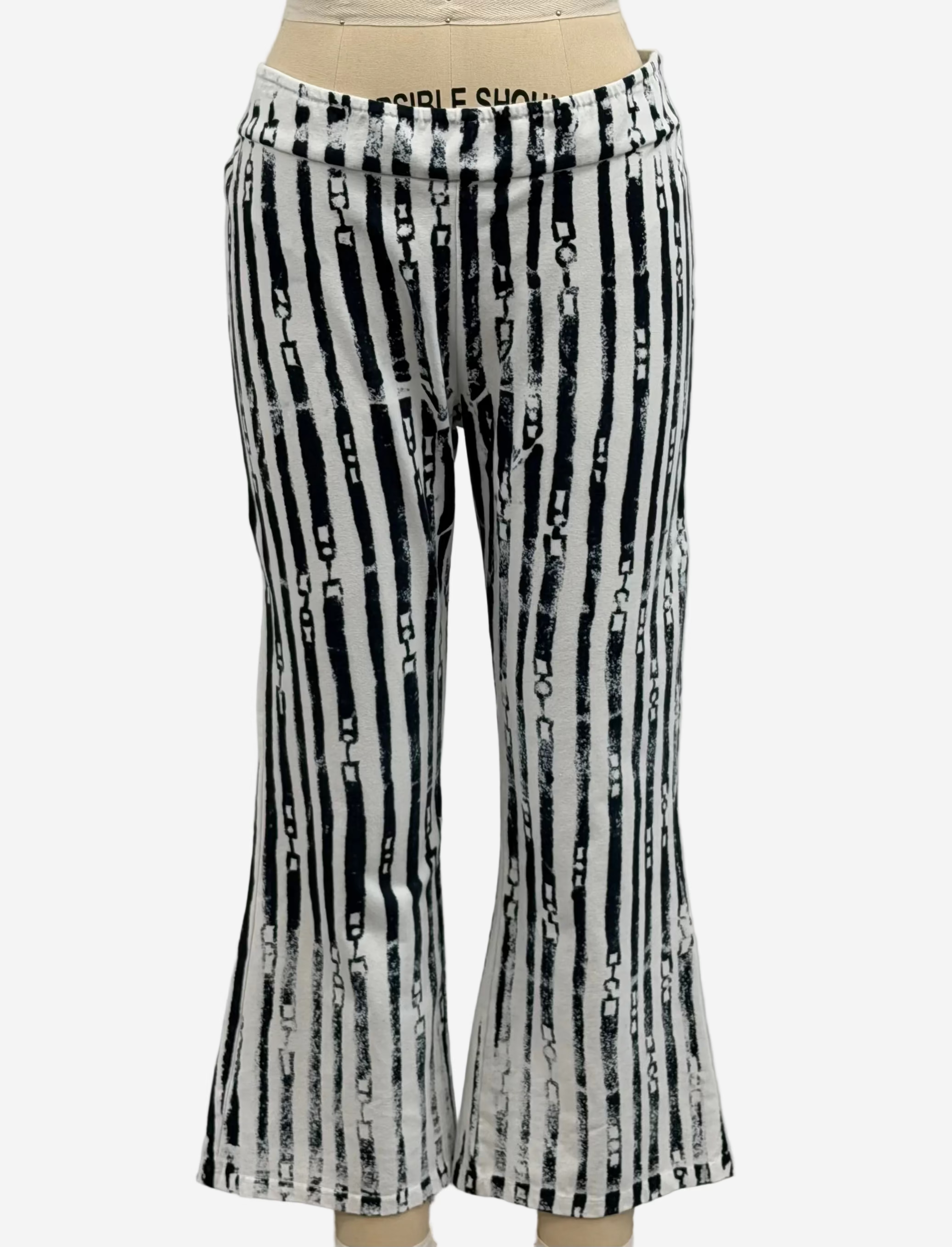 Annie Turbin Cropped Flare Pant in Black/White Hand-Printed Belts
