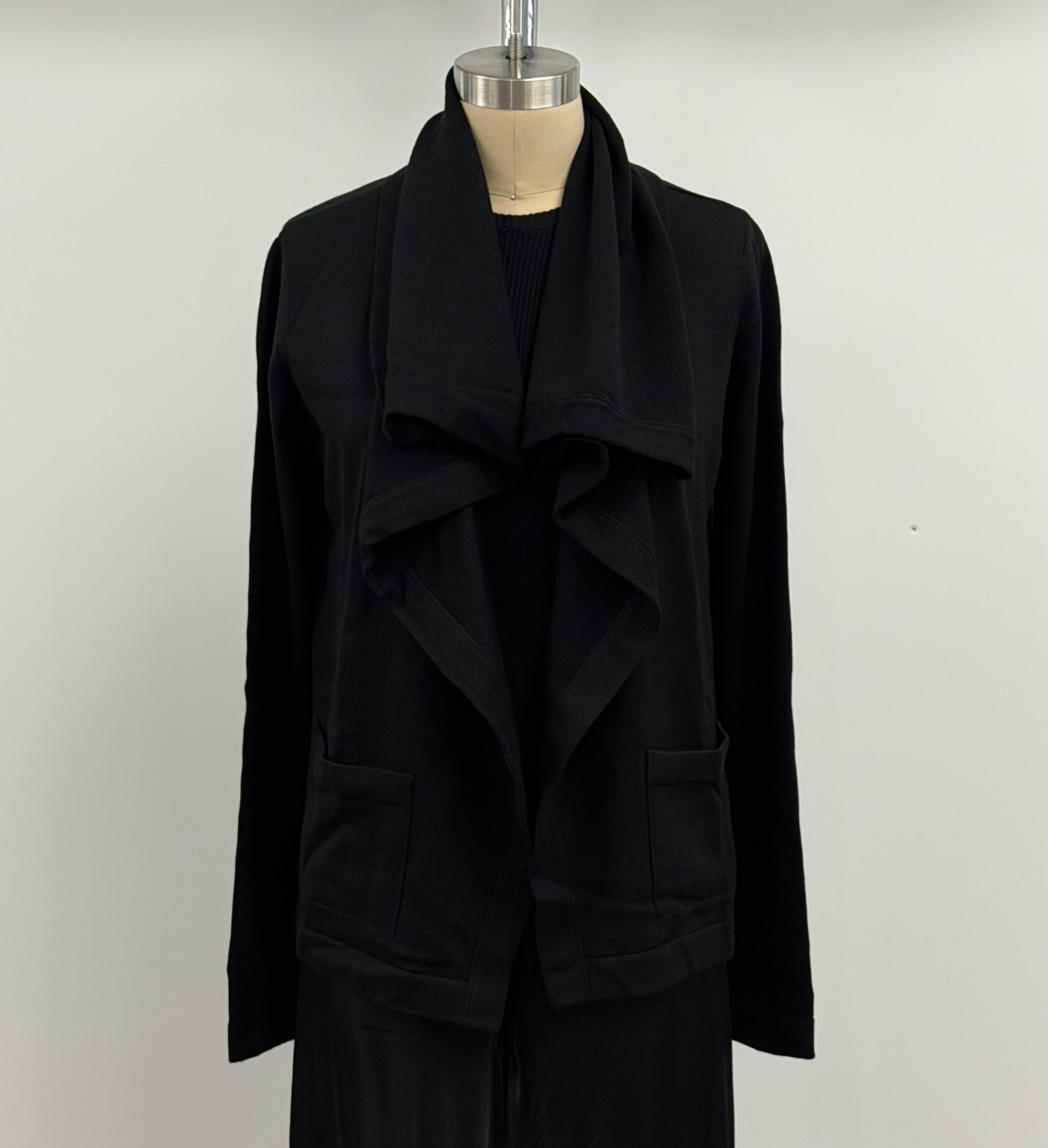 Lars Andersson Superfine Merino Draped Collar Cardigan in Black