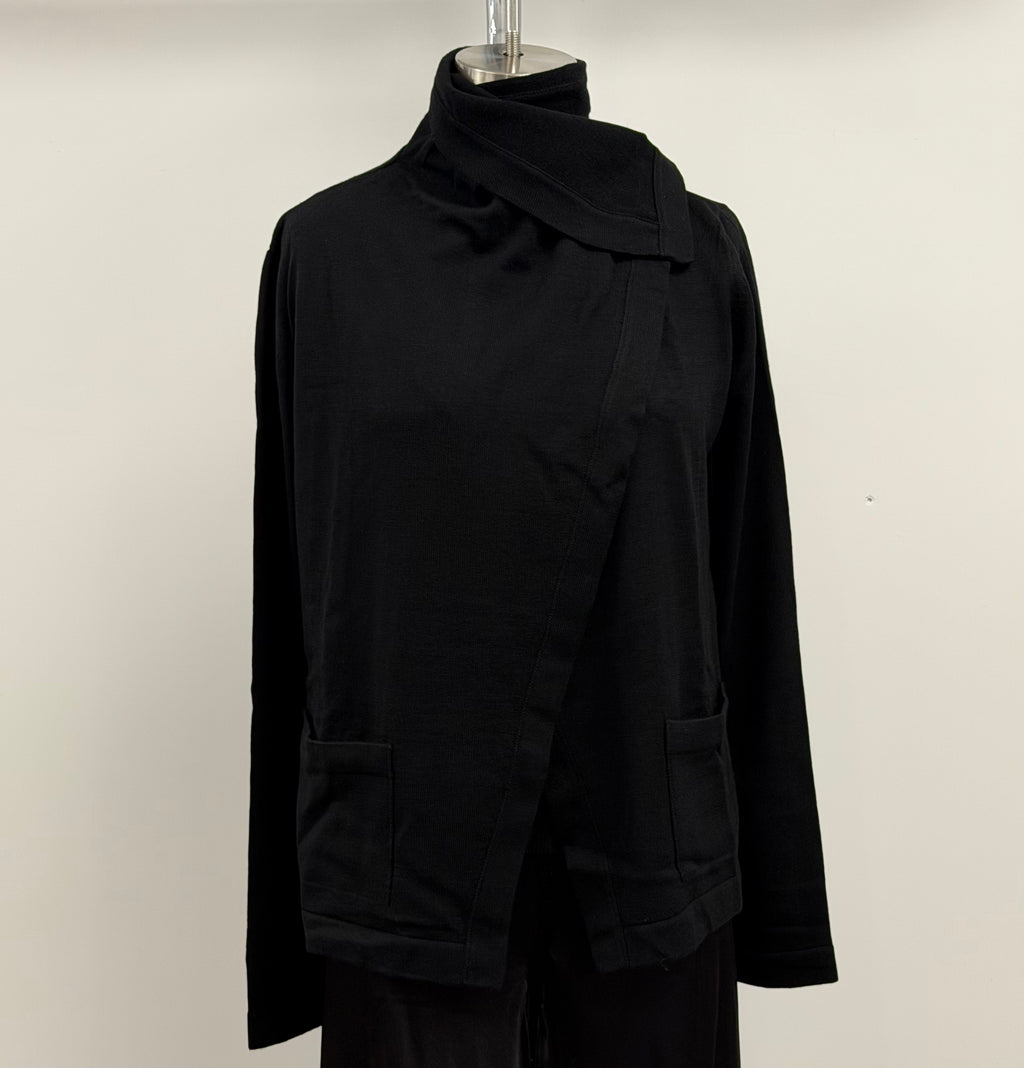 Lars Andersson Superfine Merino Draped Collar Cardigan in Black