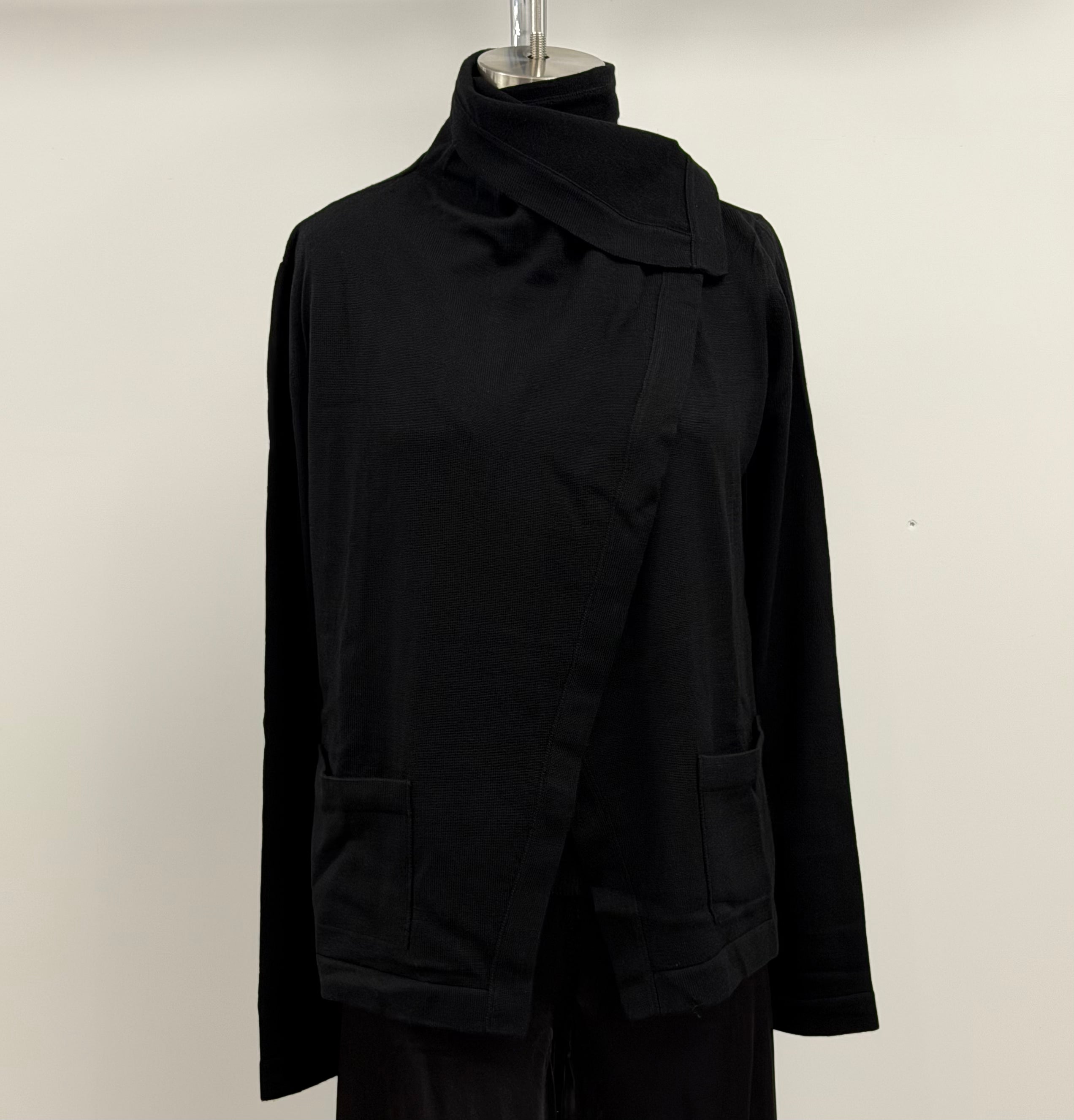 Lars Andersson Superfine Merino Draped Collar Cardigan in Black