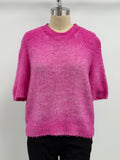 Avant Toi Hand-Painted Carded Cotton Blend Short Sleeve Pullover in Rosa Fluo