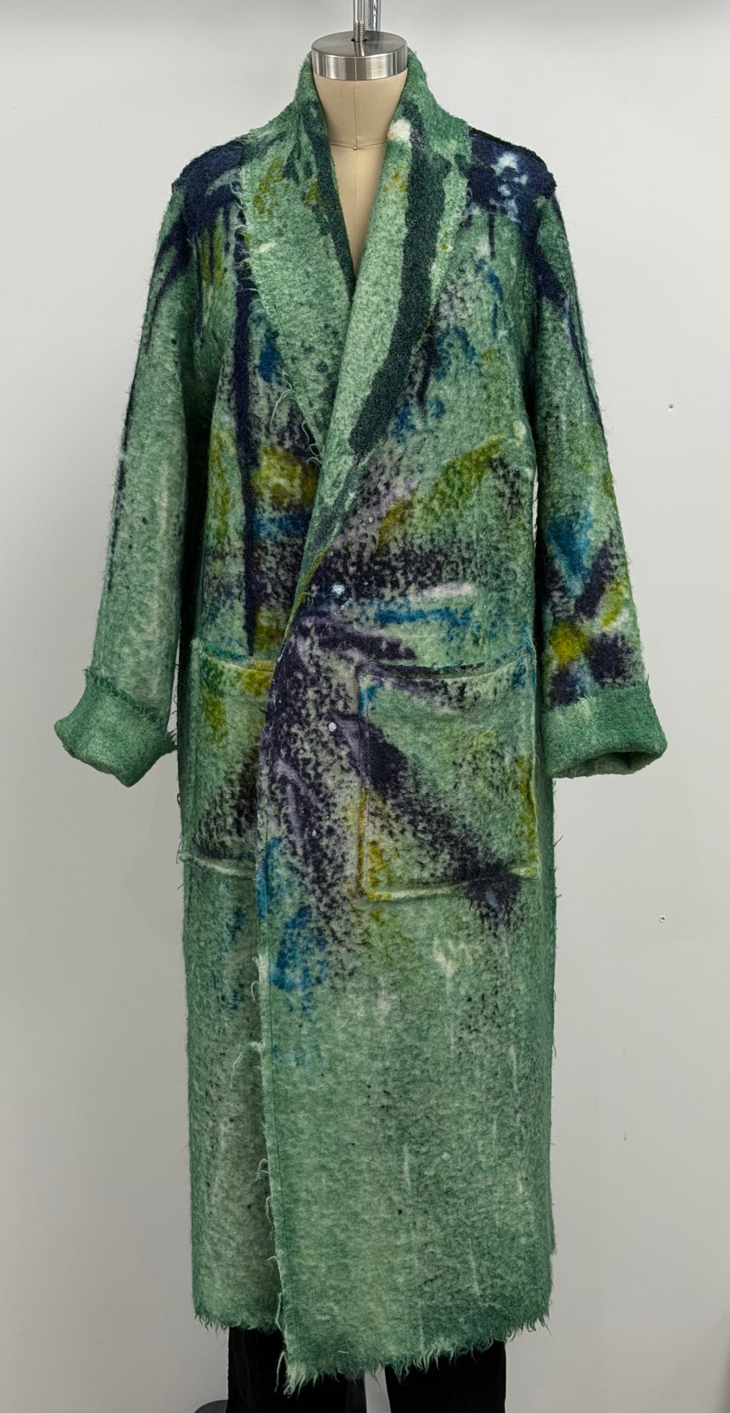 Avant Toi Limited Edition Liquid Art Virgin Wool/ Alpaca Shawl Neck Long Coat In Wild