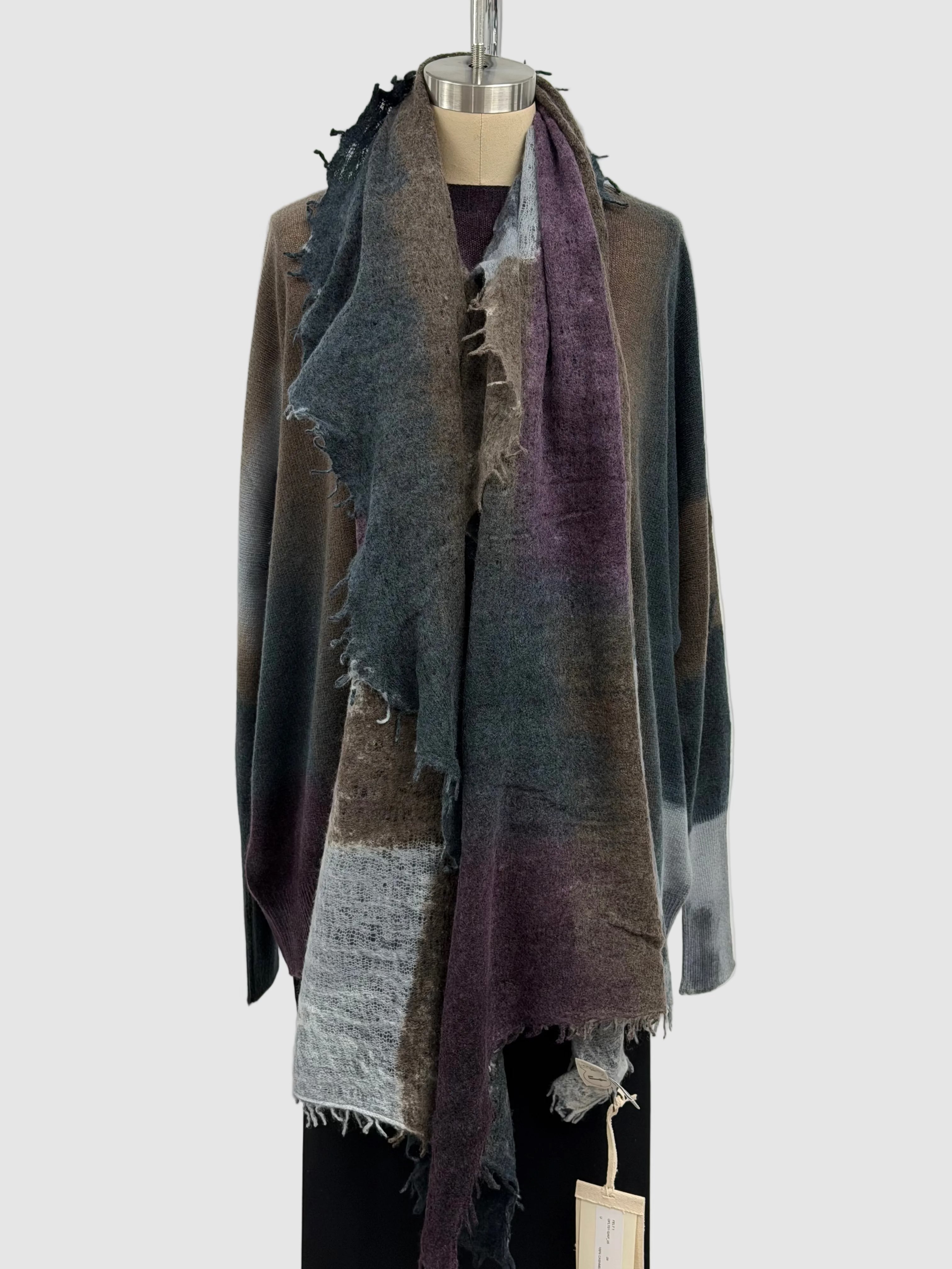 Fissore Cashmere Crewneck Oversized Sweater Margherita 28 in Purple Teal Hand-Painted