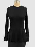 Lars Andersson Long Sleeve Peplum in Black In Superfine Merino