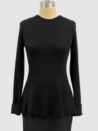 Lars Andersson Long Sleeve Peplum in Black In Superfine Merino